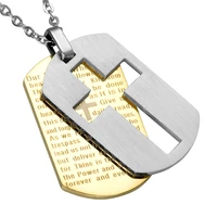 looker cross necklaces pendants christian jewelry bible lords prayer dog tags gold color stainless steel christmas gift for men