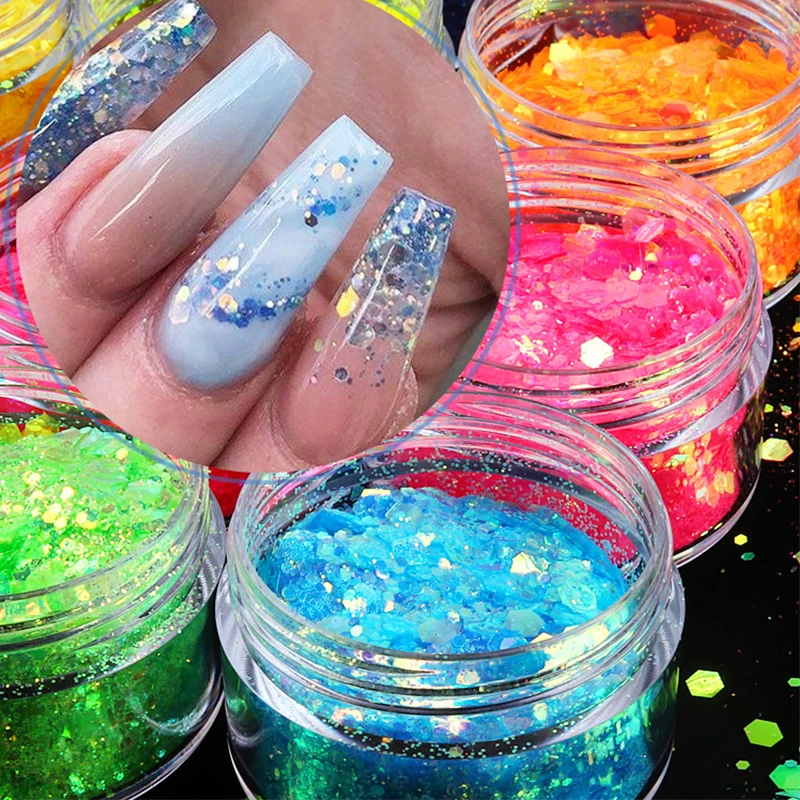 

Ombre Baby Blue Fairy Chunky Glitter Sequins For Nail Design Mixed Flakes 3D Nails Art Decorations UV Gel Polish Manicure Nails
