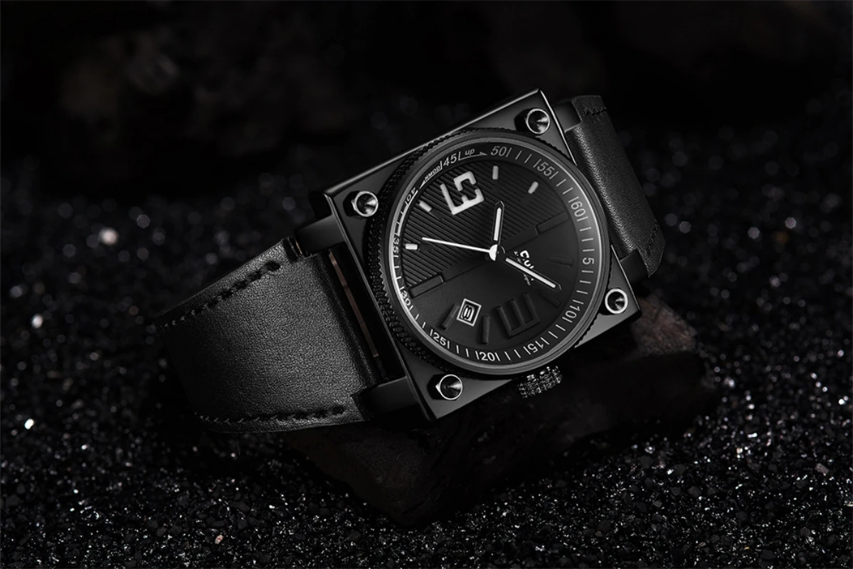 

Fashion square men's watch square leather quartz watch
