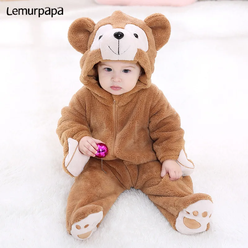 Baby Boy Girl Clothes Romper Onesie Newborn Cartoon Bear Costume Funny Rompers Flannel Warm Winter Infant Clothing