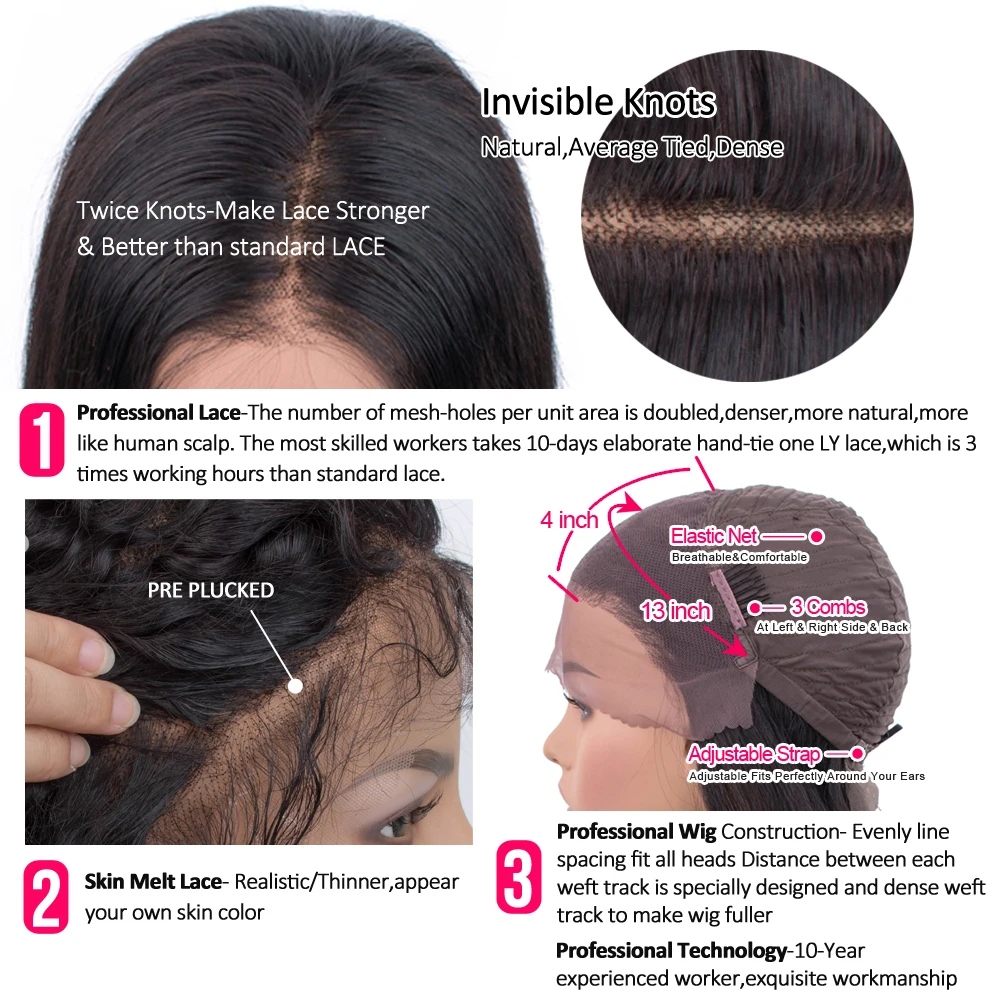 Бразильские волнистые фронтальные парики из человеческих волос 13*4 парик