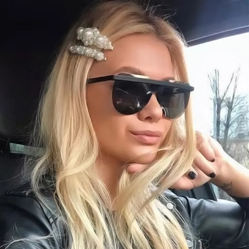 Новые негабаритные полуоправы Солнцезащитные очки женские ретро без оправы