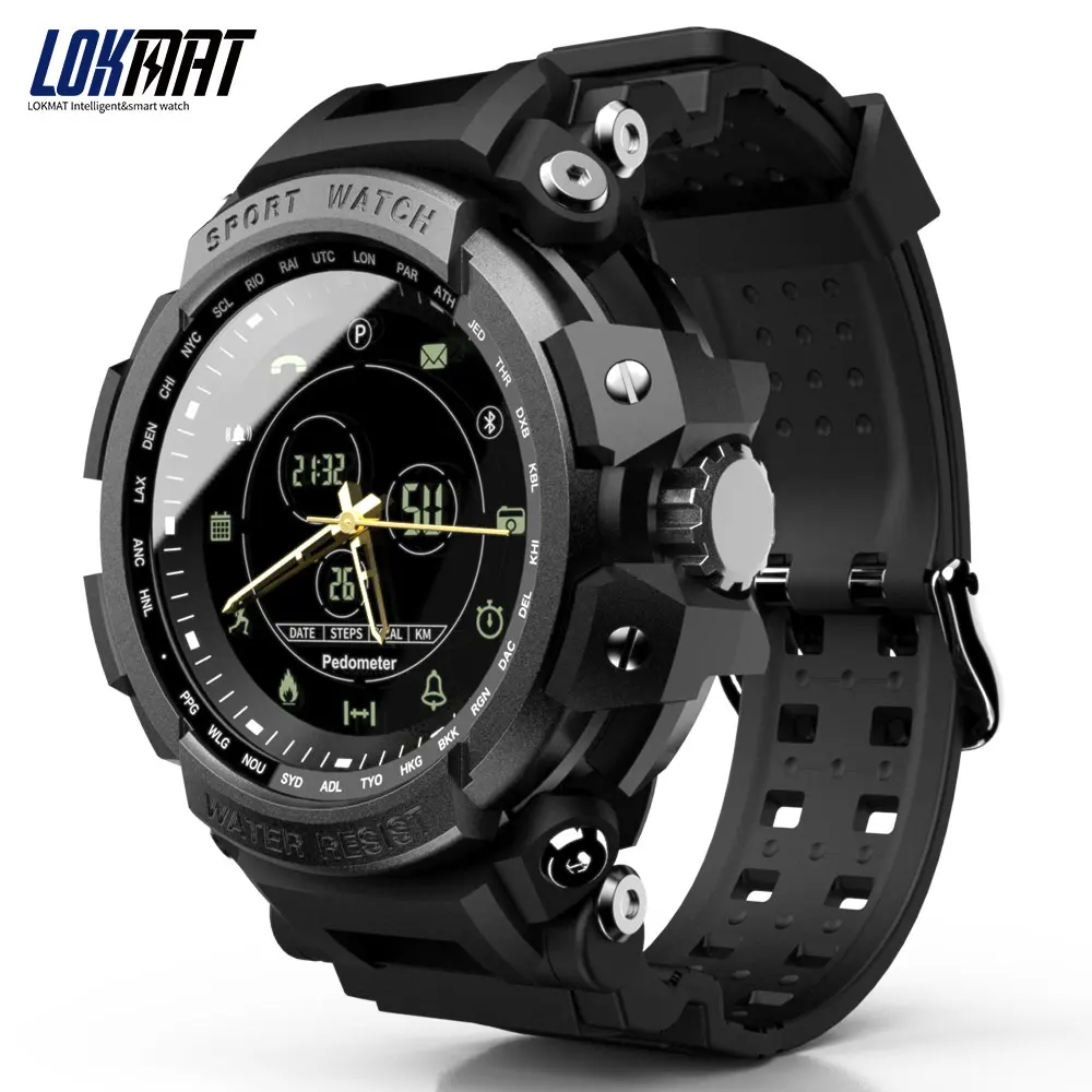 LOKMAT умные часы, спортивные, шагомер, Bluetooth, 50 м, водонепроницаемые, напоминания о информации, Цифровые мужские умные часы для Ios и Android