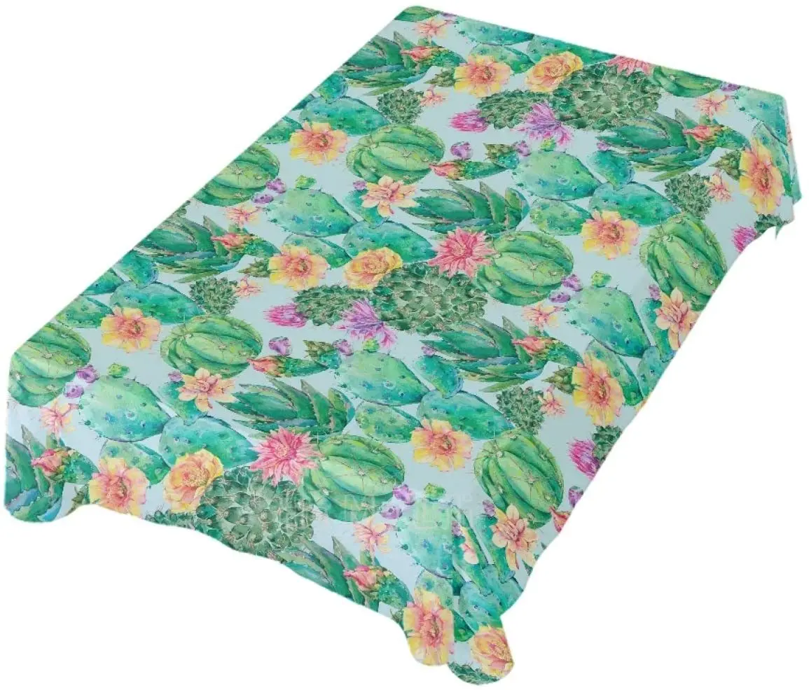 

Rectangular Tablecloth Blooming Cactus Succulent Kitchen For Outdoor Camping