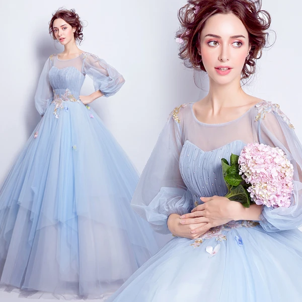 

Blue Long-sleeved Beaded Diamond Mesh Plus Size Bridesmaid Dress Wedding Party Evening Birthday Dresses for Women