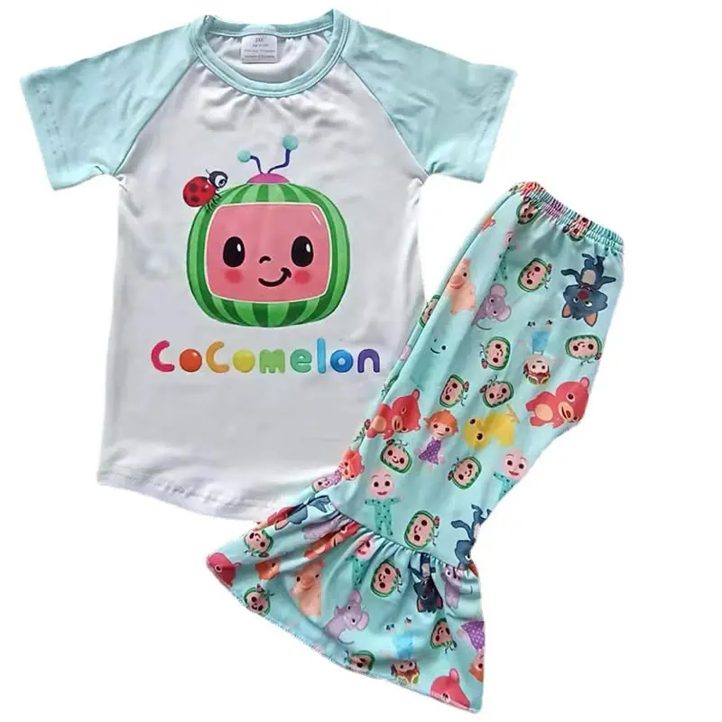

Cocomelon Outfit For Teen Girl Clothes Christmas Halloween Children Print Cartoon T Shirt Top+Flared Pants 2PC Set Kid Suit