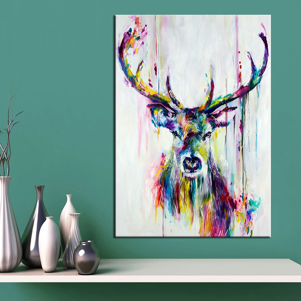 

Canvas Painting Animal Colorful Deer Wall Pictures for Living Room Office Bedroom Modern Canvas Painting Posters