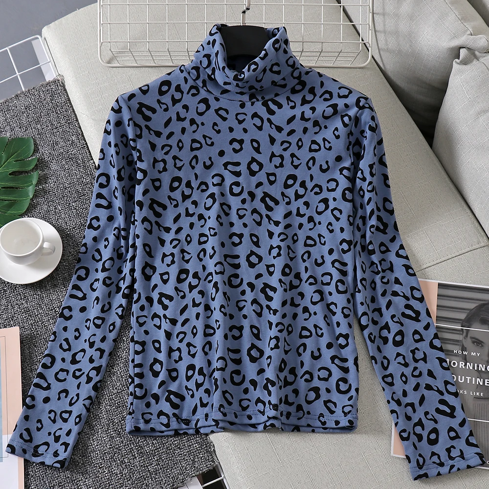 Новинка 2019 женские футболки леопардовая Водолазка с длинным рукавом топы модная
