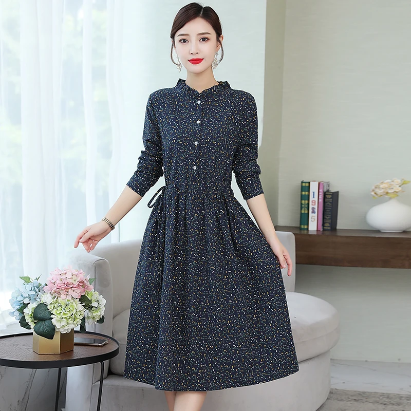 Весна и осень художественный в винтажном стиле с цветочным принтом из хлопка