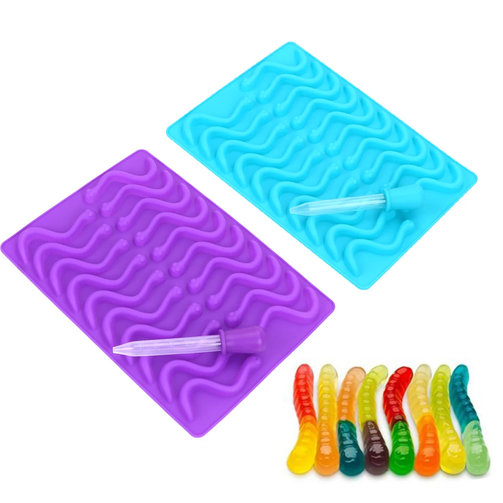 

Silicone Gummy Snake Worms Chocolate Mold Sugar Candy Jelly Molds Ice Tube Tray Mold Baking 20 Cavity