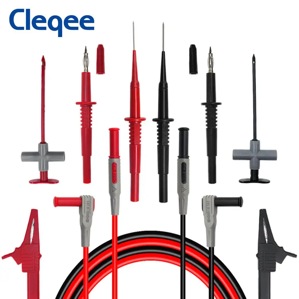 Cleqee P1305B безопасные 4 мм банановые штекерные кабели мультиметр тестовые выводы набор иглы для прокола с тестовым щупом крючок зажимы типа крокодил