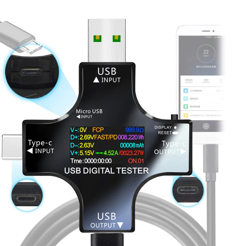 

12 in 1 color PD USB tester DC Digital voltmeter current voltage Type-C meter amp ammeter detector power bank charger indicator