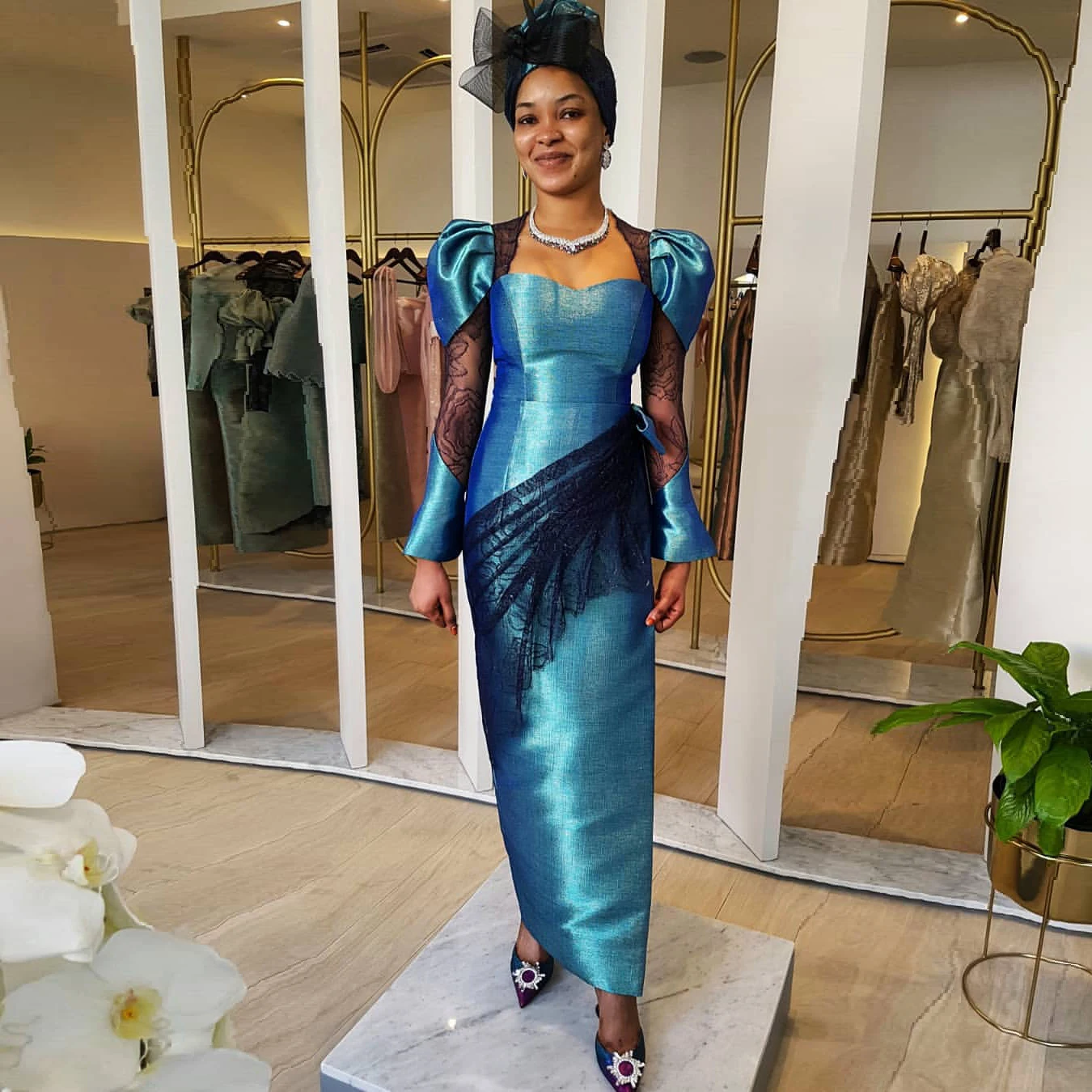 

New In Blue Elegant Mermaid Prom Dresses Long Sleeves Aso Ebi Style Lace Women Formal Long Evening Gowns Plus Size Custom Made