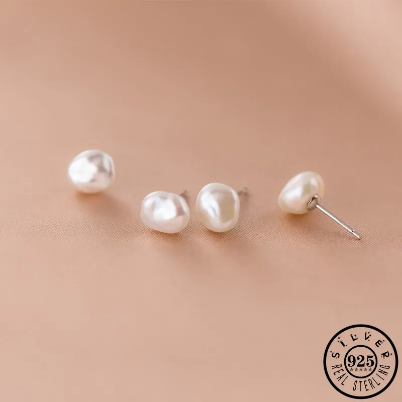 

925 Sterling Silver Unique Irregular Baroque Natural Pearl Earings Statement Wedding Ear Studs Earrings Fine Jewelry for Women