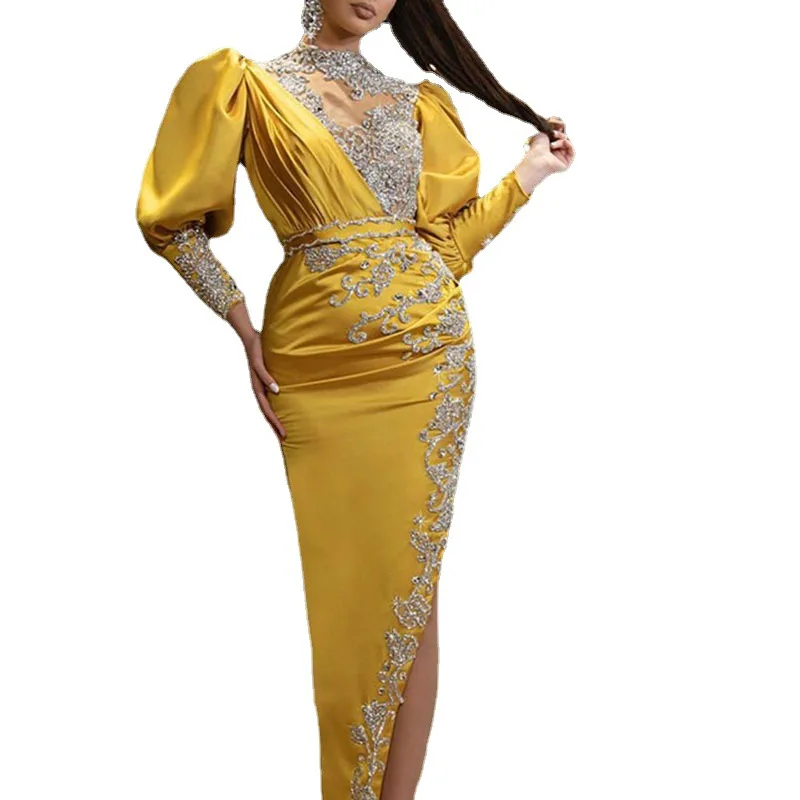 

Wedding Satin Big Swing Drag Tail Banquet Evening Dress Woman Prom Dresses 2020 Sexy Long Dress Plus Size Prom Dress Cut-out