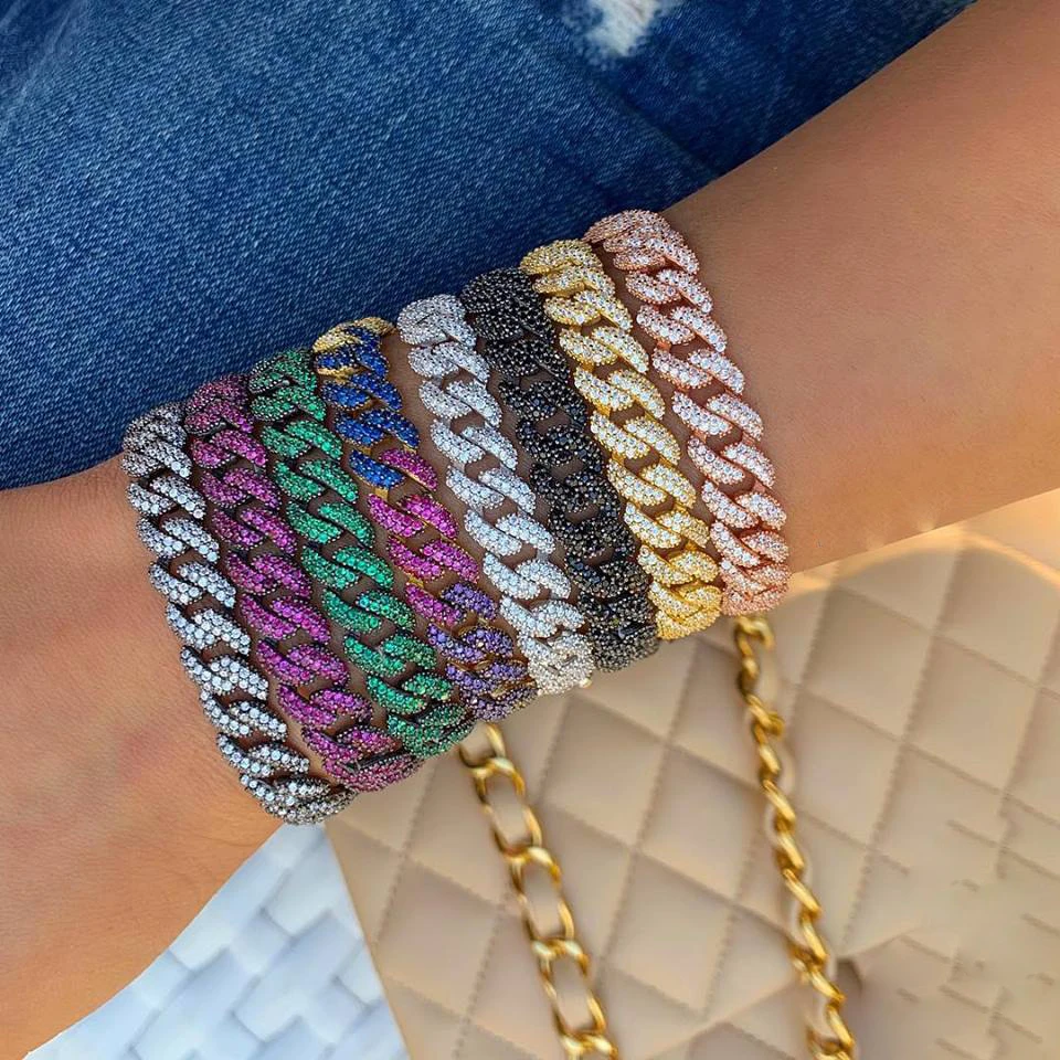 Новый хип хоп Bling Iced Out Miami кубинская цепочка браслет с серебряным покрытием