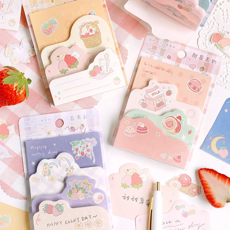 

100sheets/lot Memo Pads Sticky Notes Sweet Strawberry Farm Paper diary Scrapbooking Stickers Office School stationery Notepad