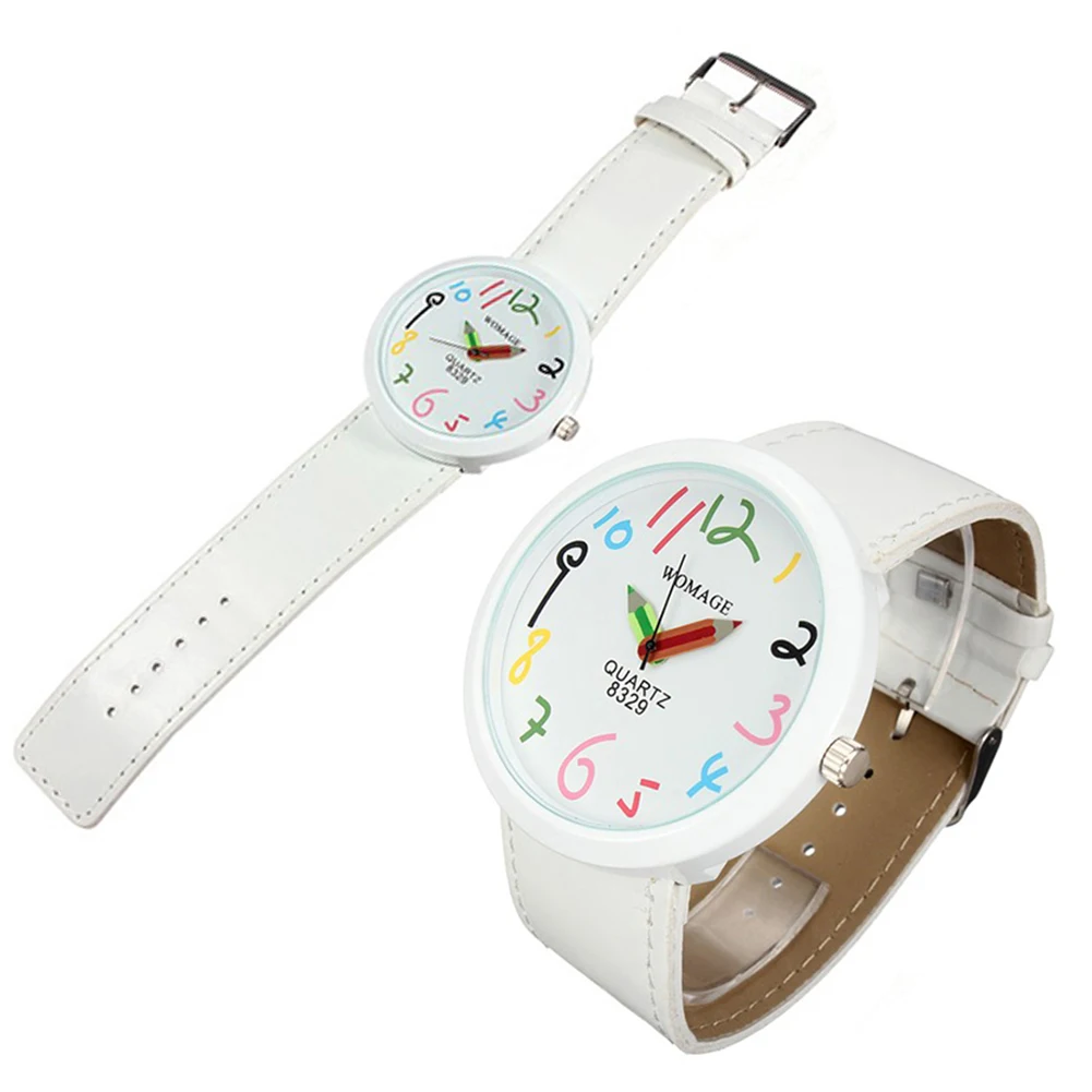 

Women Big Case Pointer Soft Faux Leather Strap Quartz White Pencil Wrist Watch Leather Strap Quartz Wristwatch Casual