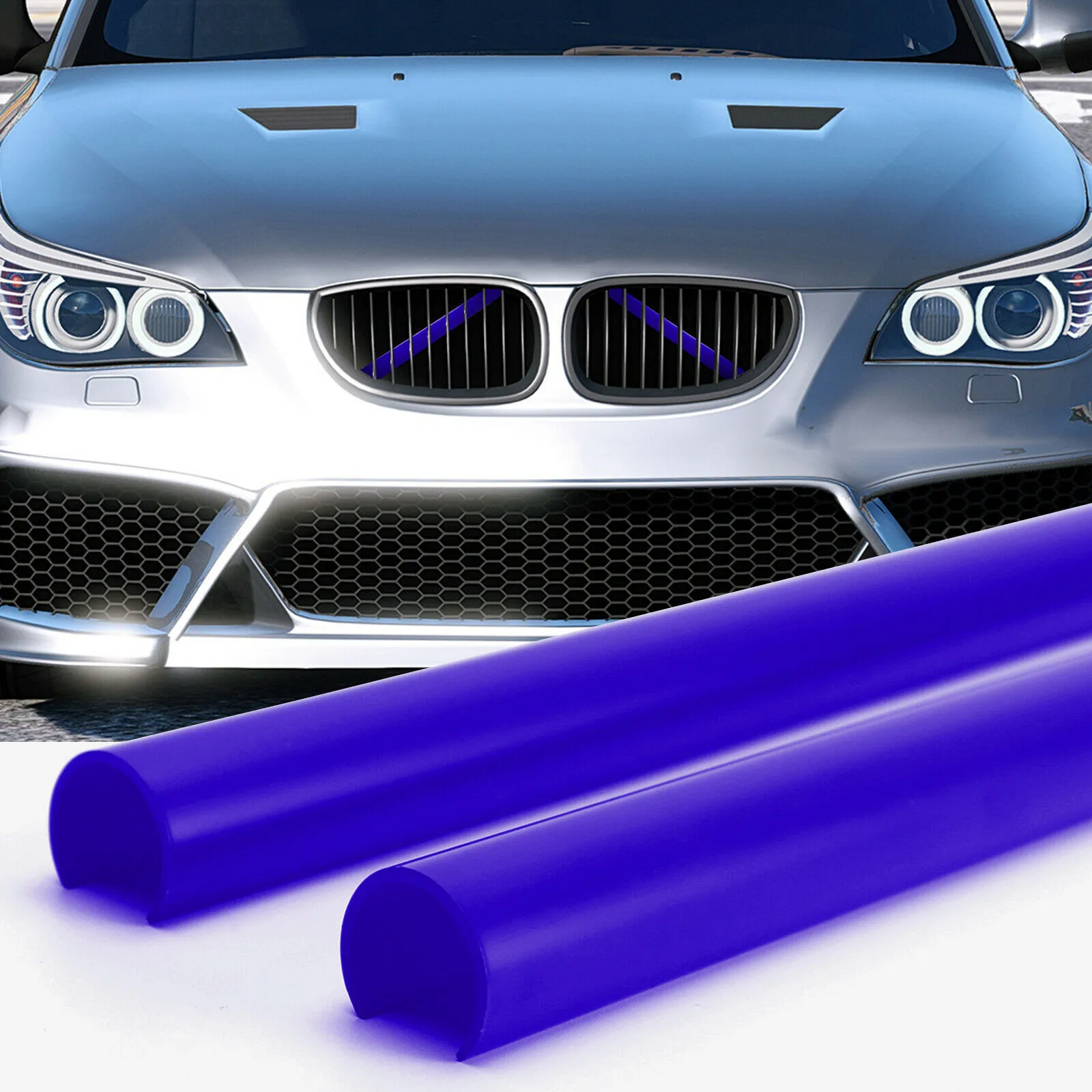 36cm Grille Trim Strips ABS Blue Support Grill Bar V Brace Wrap Cover Frame Stickers For BMW E60 Auto Sport Strips Accessories