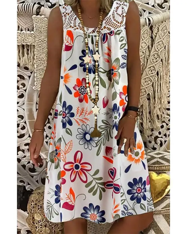 

Women's Sleeveless Vest Floral Print Knee-length Loose, Comfortable and Fashionable Vacation Beach Summer Cool Dress FZ102