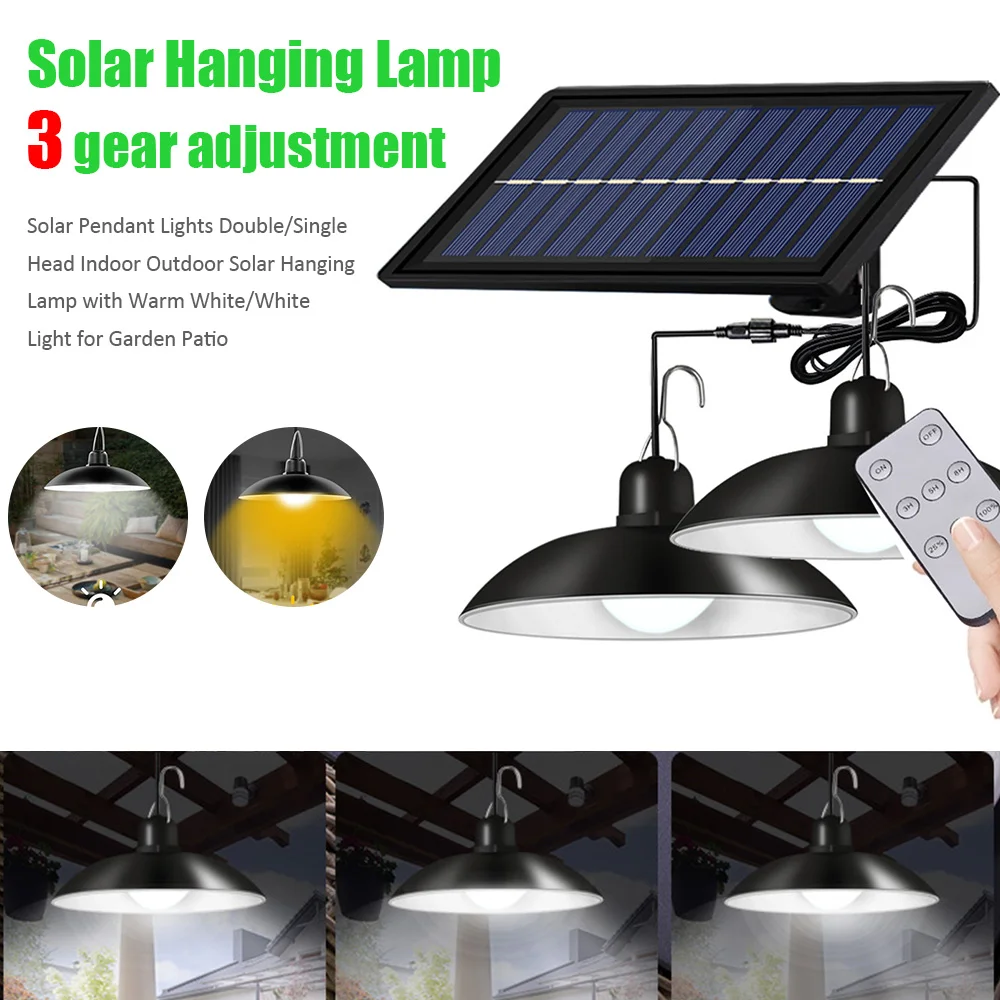 

Solar Pendant Lights Double/Single Head Indoor Outdoor Solar Hanging Lamp with Warm White/White Light for Garden Patio