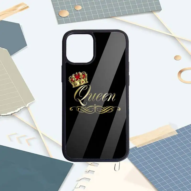 

King Queen gold Crown Phone Case PC for iPhone 11 12 pro XS MAX 8 7 6 6S Plus X 5S SE 2020 XR Luxury brand shell funda