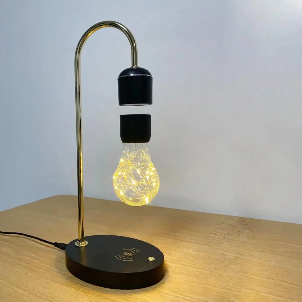 Floating Lamp Black Levitating Light Bulb Led Magnetic Floating Desk Lamp Novelty Gifts Wireless Charging Table Led Home Decor