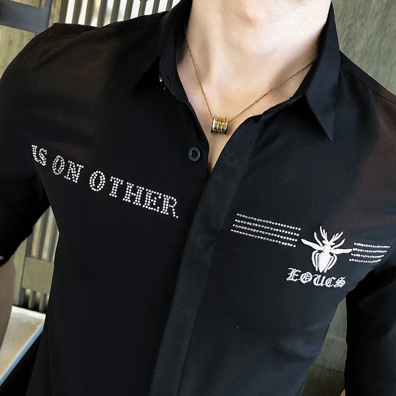 

2021 Hot-stamped Embroidery Shirts for Men Summer Half Sleeve Slim Business High Quality Male Clothing Casual Tops Camisa Homme
