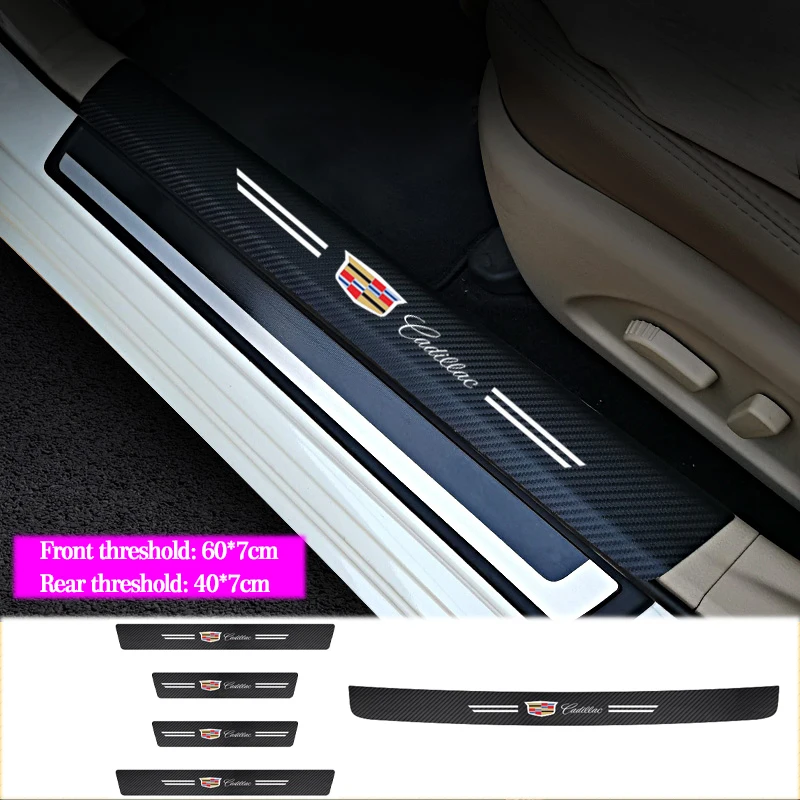 4 шт. кожаные наклейки на пороги автомобиля из углеродного волокна для Cadillac Escalade