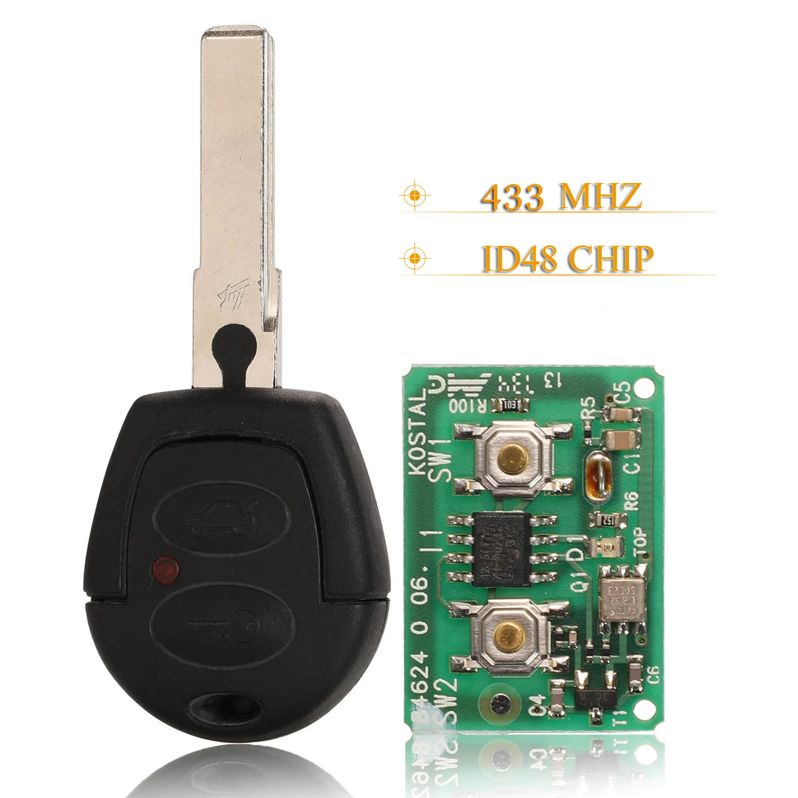 

jingyuqin 2 Buttons Replacement Fod 433Mhz ID48 Chip Smart Remote Car Key For Volkswagen Vw Golf Polo Jetta