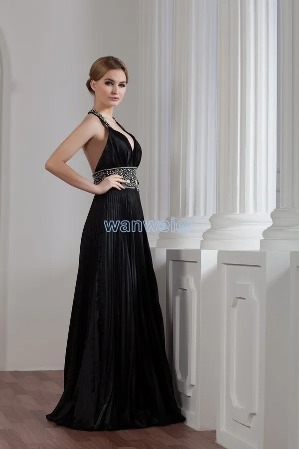 

free shipping hot sale new design custommade halter crystal evening gown black long plus size sexy mother of the bride dress
