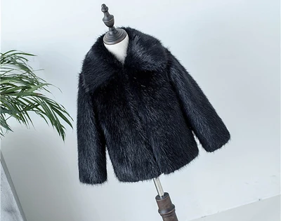 Black-TurnDown-Colla Новорожденный Жакет для детей пальто с теплой подкладкой из искусственной норки пальто с мехом для девочек для маленьких девочек одежда принцессы черного цвета, сером и кофейном цветах детские парки, верхняя одежда зимние Утепленные Вечерние - Цвет: Black-TurnDown-Colla