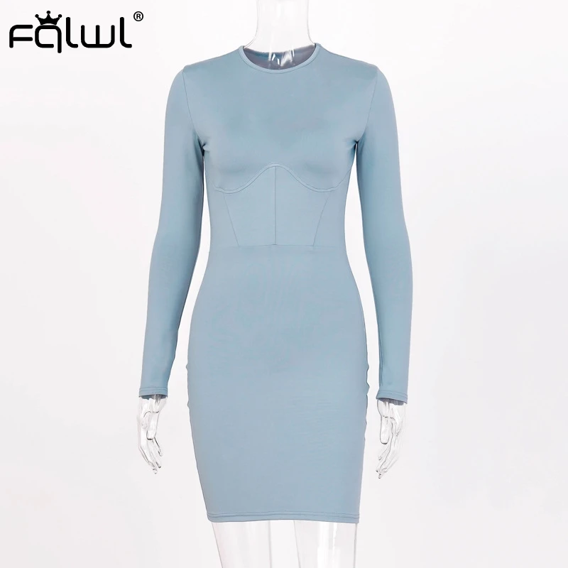 Женское облегающее платье с длинным рукавом FQLWL мини запахом элегантные Клубные