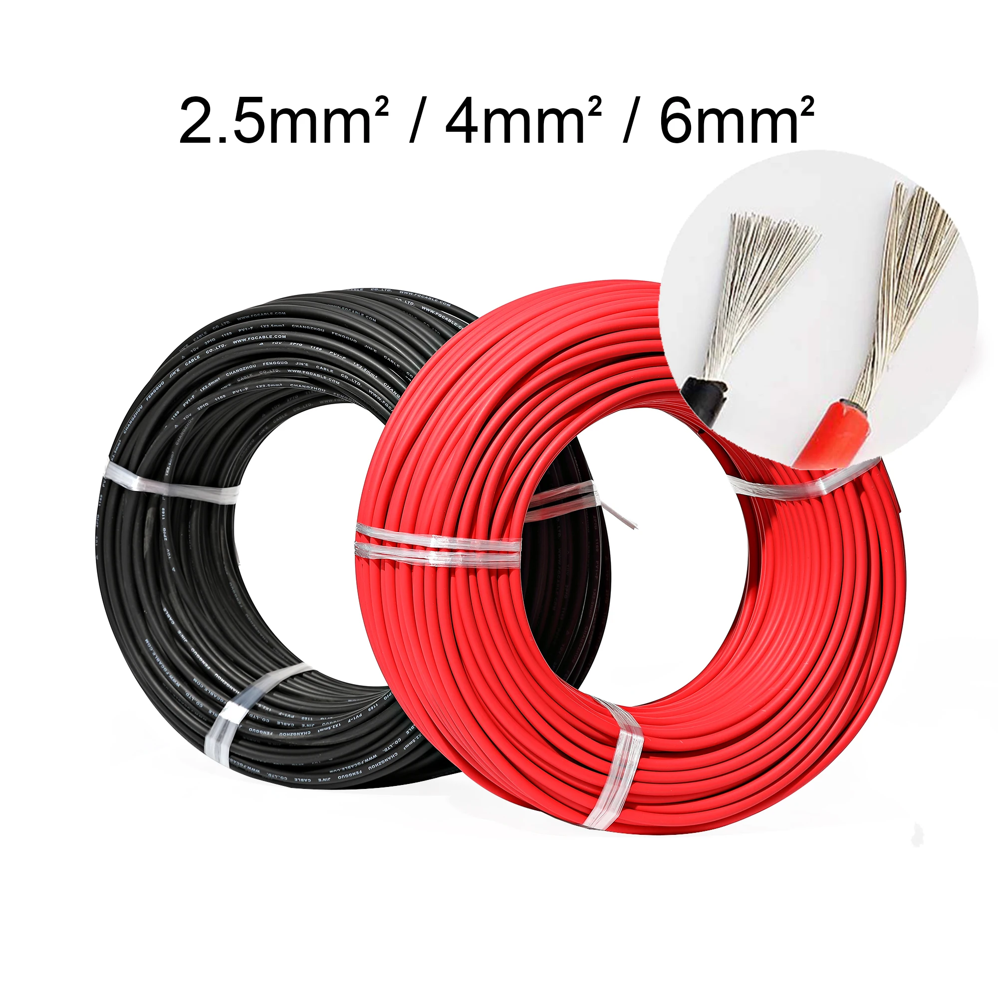 Solar cable 2.5mm2 4mm2 6mm2 photovoltaic cable / TUV cable, used for photovoltaic panel connection, red, black, sheath XLPE