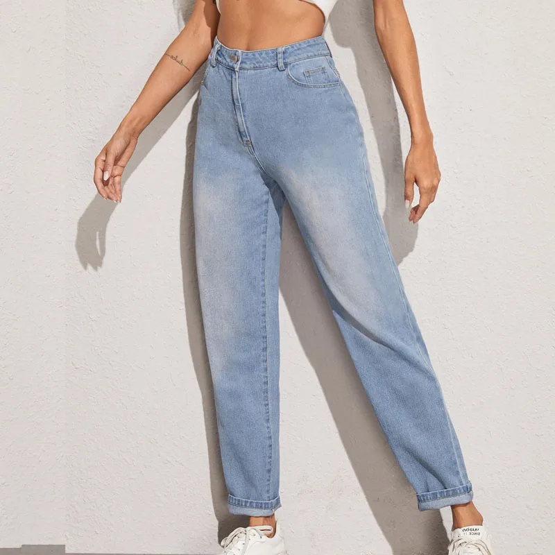 

2021 new women's four seasons can wear jeans retro high waist all-match denim straight trousers