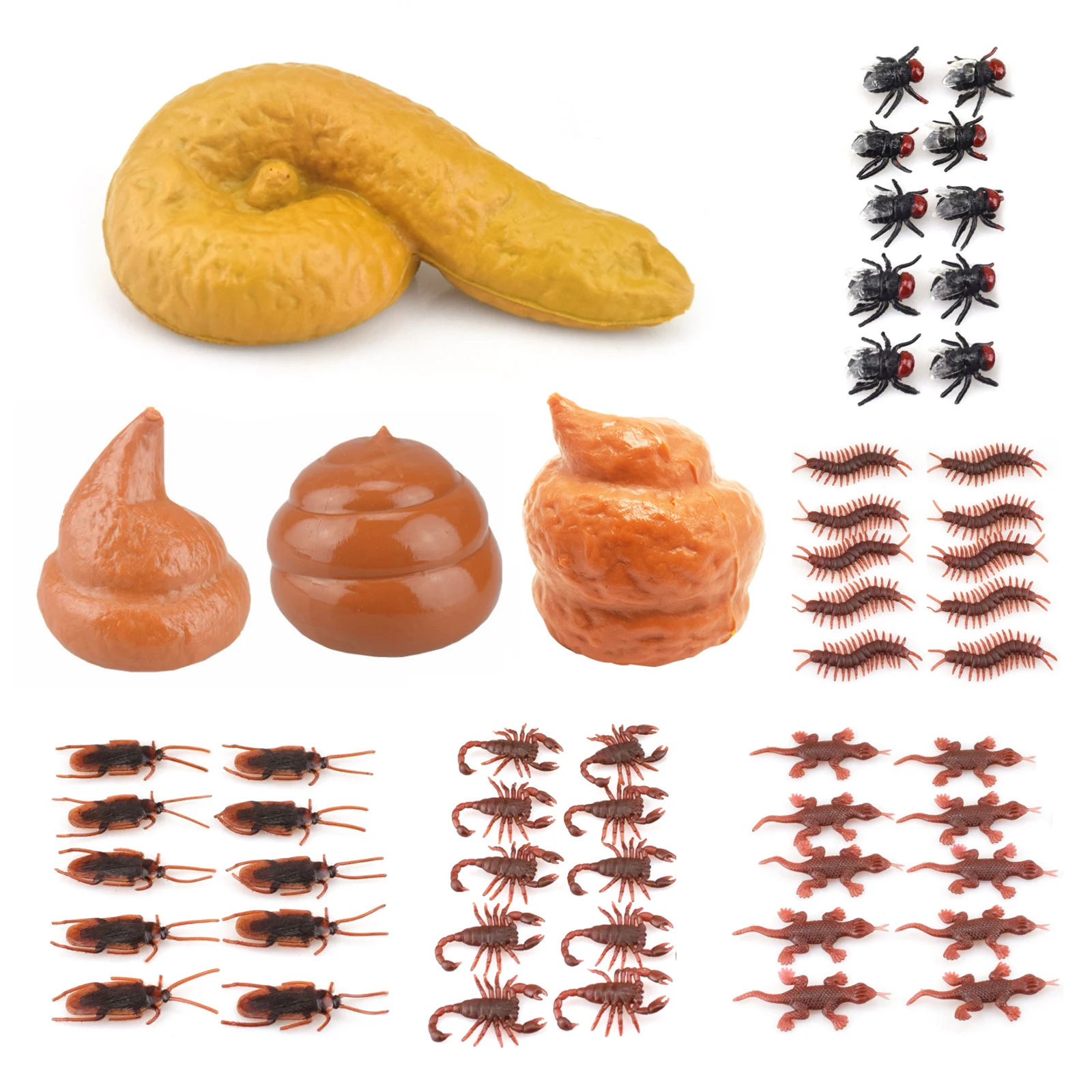 Tricky Toys Fake Poop 4 Different Shapes With Flies Centipede Cockroach Scorpion Gecko Props for Fool's Day Halloween Party Dec |