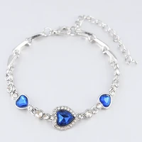 new korean fashion jewelry crystal blue heart charm bracelets bangles pulseiras blue rhinestone bracelets for women 2021 new