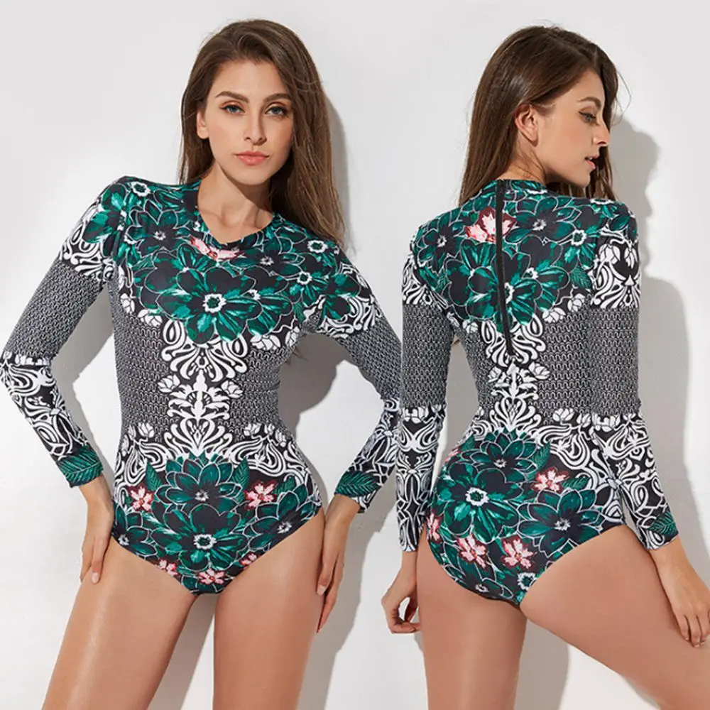 Спортивные Для женщин Одна деталь с длинным рукавом Плавание одежда купальный