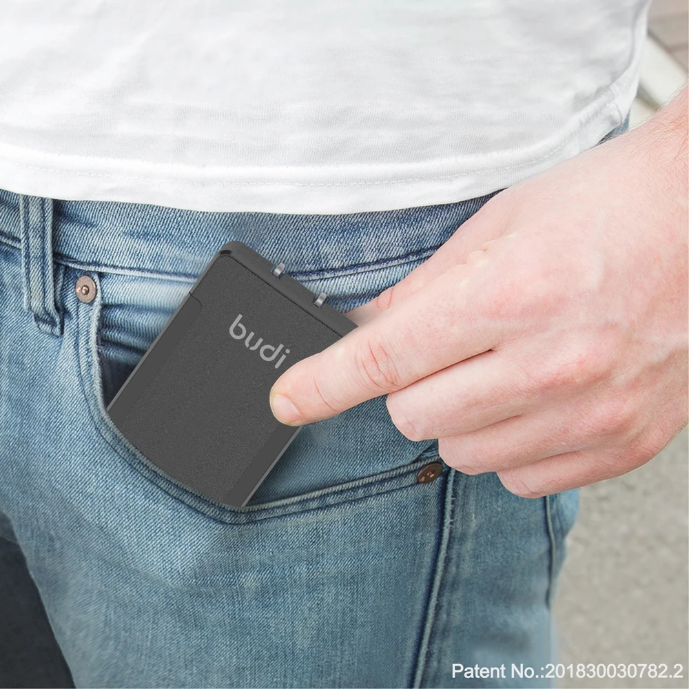 

BUDI Charger USB Fast Charger Two USB output ports For iPhone 12 Samsung S10 Xiaomi Charger Portable Collapsible Quick Charge