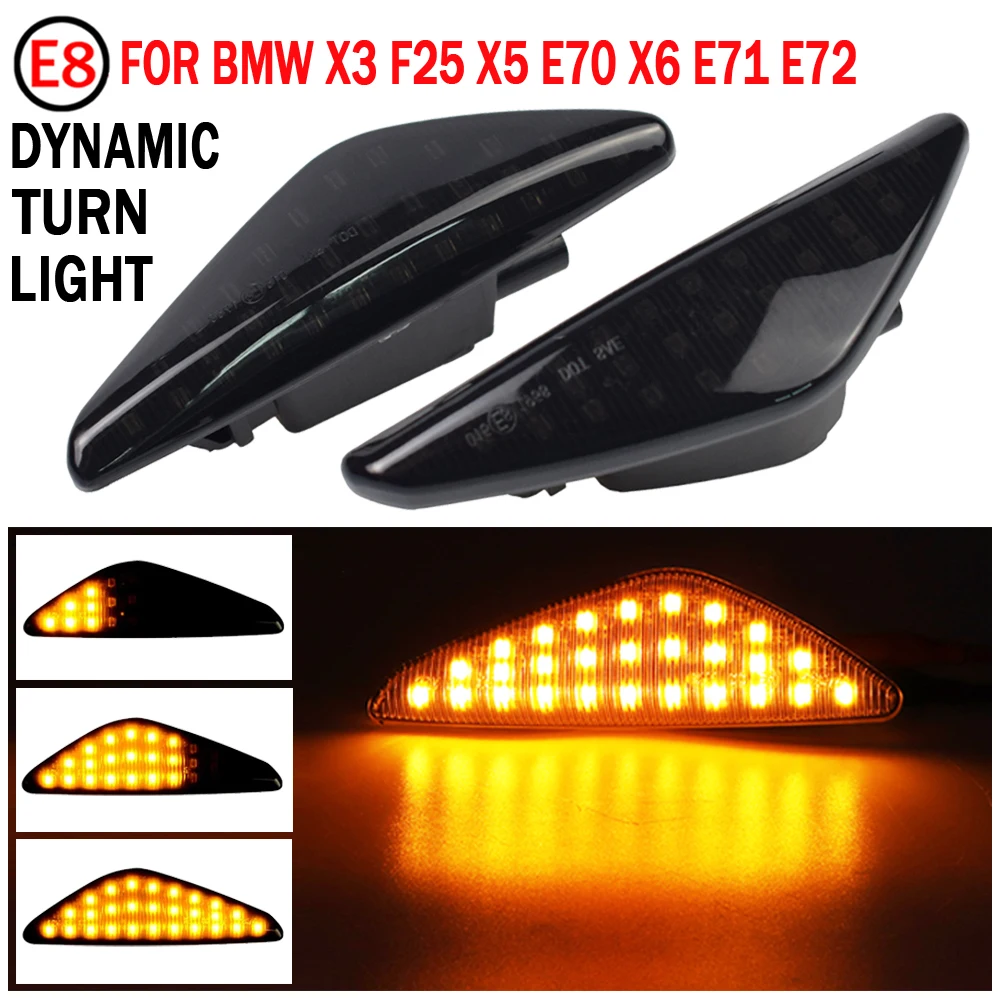 2pcs Smoke Lens LED Dynamic Side Marker Light Turn Signal Indicator Repeater For BMW X3 F25 X5 E70 X6 E71 E72 2008-2014 - купить по
