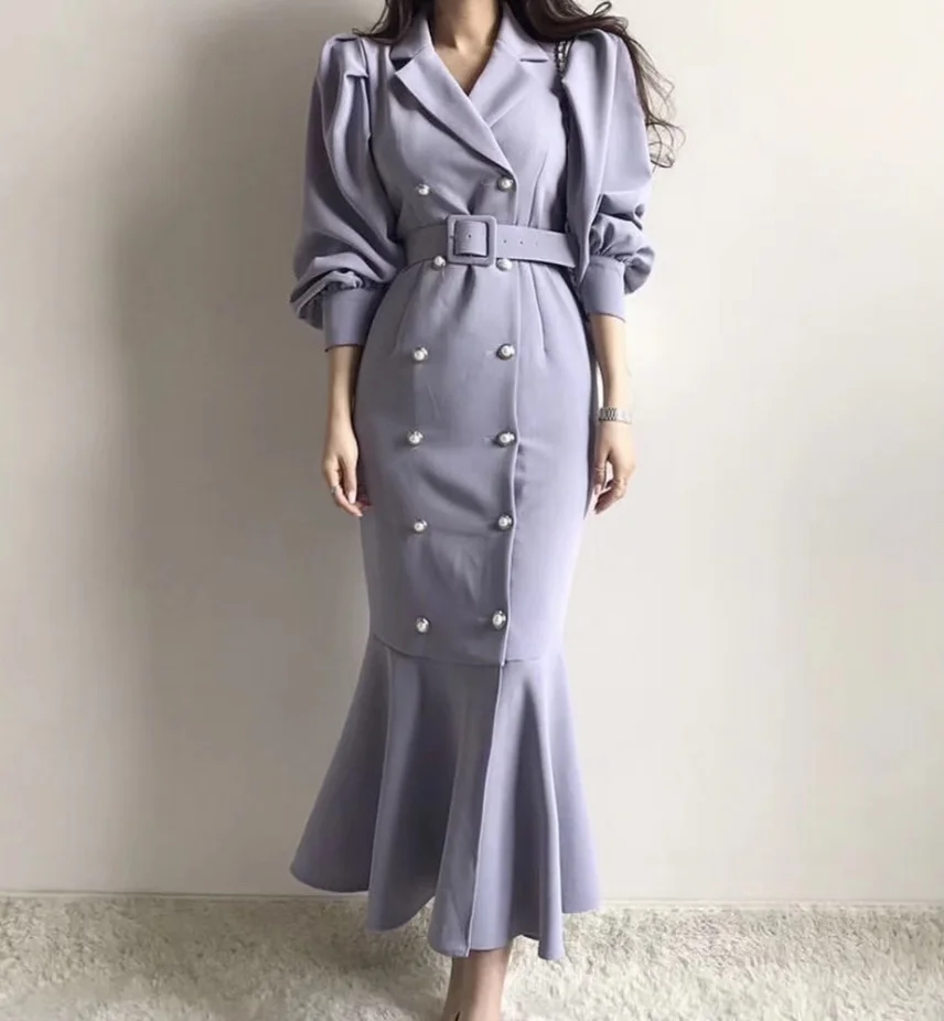 

Платье WHCW CGDSR женское ТРАПЕЦИЕВИДНОЕ, элегантное винтажное Вечернее свободное с длинным рукавом, в Корейском стиле, Осень-зима 2020