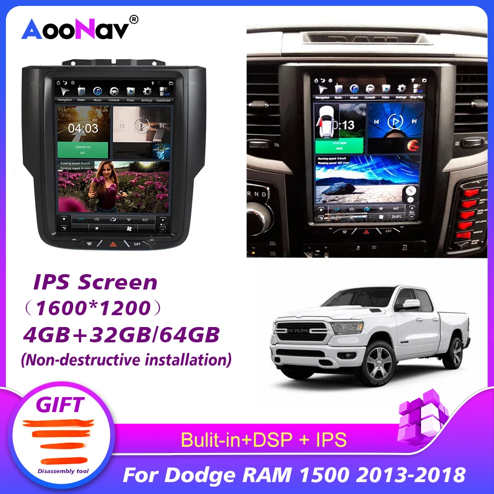 Radio con GPS para coche, reproductor Multimedia con pantalla Vertical Tesla, receptor estéreo, 128G, PX6, para Dodge RAM, 1500, 2013, 2014, 2015, 2016, 2017, 2018