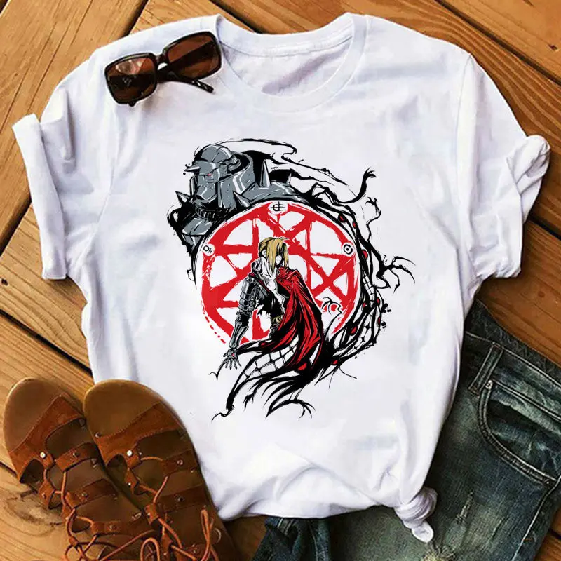 Fullmetal Alchemist T-shirt Female Harajuku Graphic Hip Hop 2020 Fun Japanese Cartoon O-Neck | Женская одежда