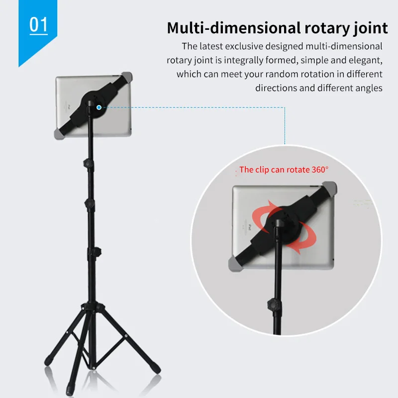 

Stable Tripod 360 Degree Rotary Phone Tripod Durable Adjustable Rotary Clamp Telescopic Height Tablet Floor Stand Anti-Slipping
