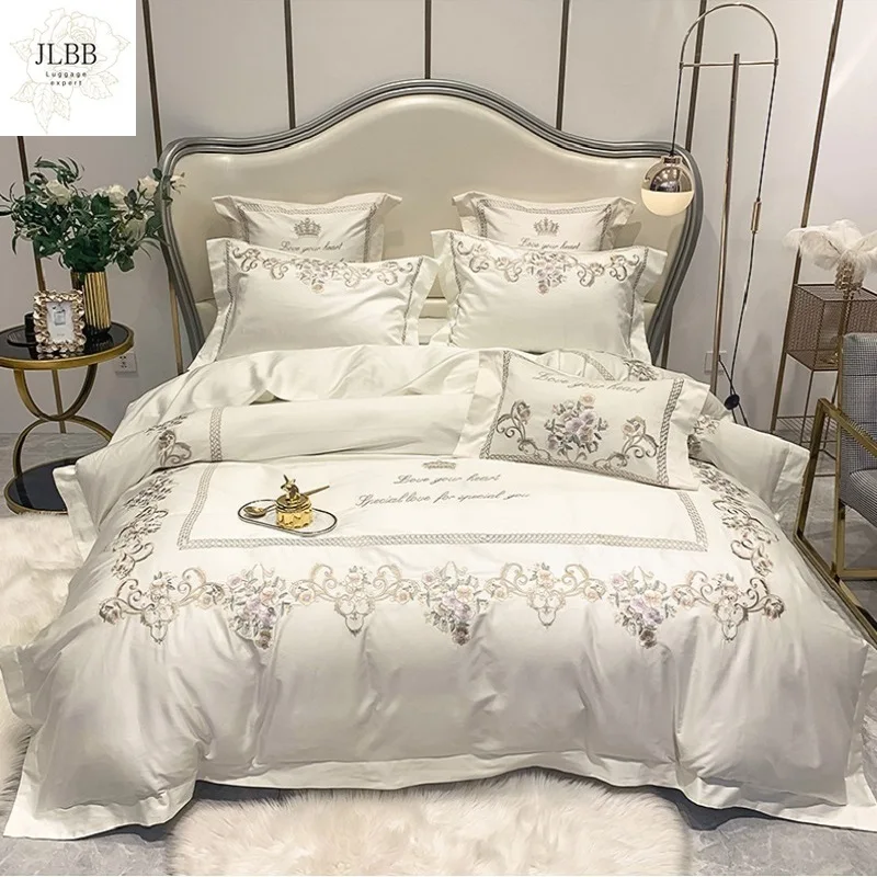 

Luxury 1000TC Egyptian Cotton Pastoral Flower Embroidery Bedding Set Queen King Duvet Cover Bed Sheet Pillowcases Home textiles