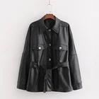 Женская кожаная куртка, черная Свободная куртка из искусственной кожи, Осень-зима, 2021