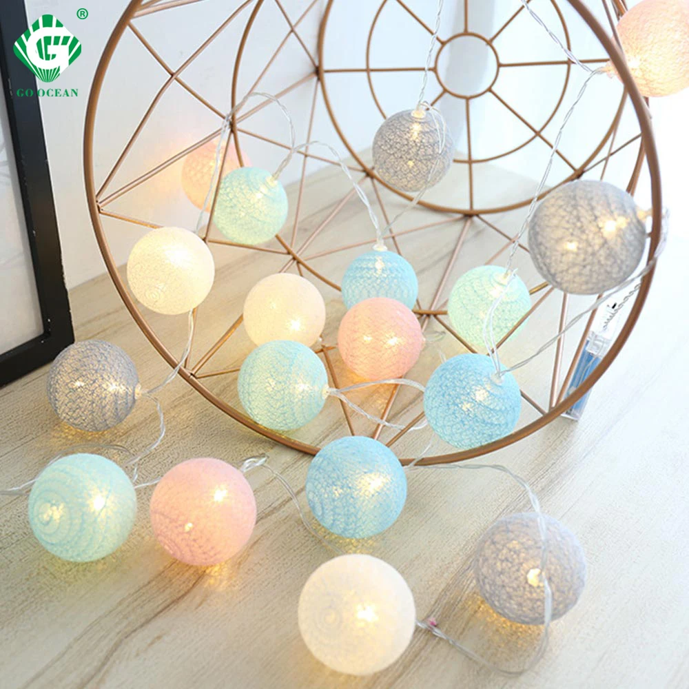 LED ватные шарики светильник строка Батарея 1 5 M 3M USB кабель с Праздничная гирлянда