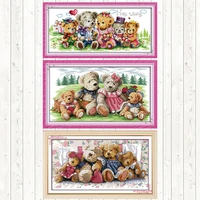 bear family diy needlework crafts dmc cotton thread printed canvas 14ct 11ct counted and stamped cross stitch kit embroidery kit
