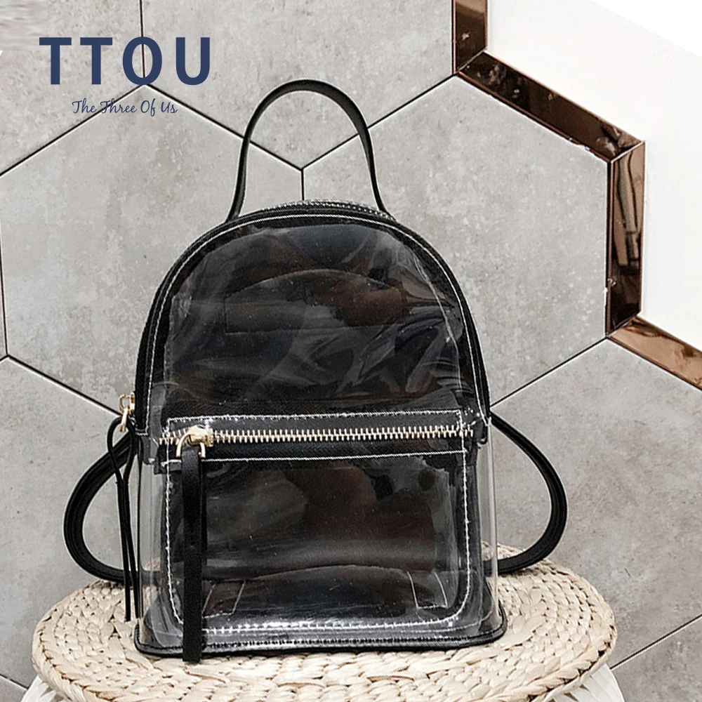 

New Transparent PVC Girls Shoulder Bag Fashion Solid Zipper Mini Backpack Teenager Students Jelly Plastic Small Bag Travel Pack