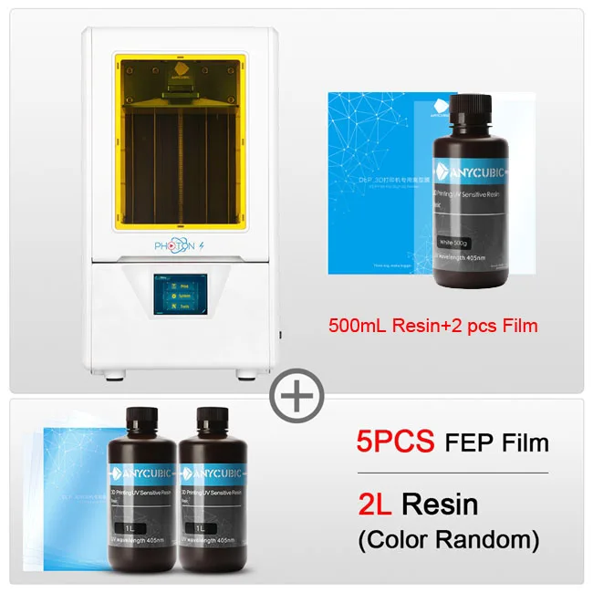 ANYCUBIC 3d принтер Фотон S SLA 3d принтер 2K экран 405nm УФ-фонарь принтера lcd теневая Маскировка 3d принтер комплект DIY - Цвет: PS WH add 2L 5FEP